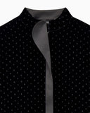 Velvet blouse with glitter polka dots and a satin trim