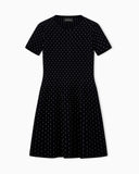 Short-sleeve knit dress with dotted jacquard stripes