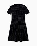 Short-sleeve knit dress with dotted jacquard stripes