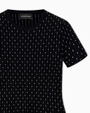 Short-sleeve knit dress with dotted jacquard stripes