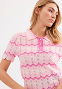 Openwork knit polo collar sweater