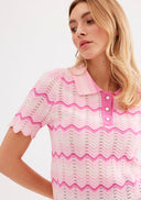 Openwork knit polo collar sweater