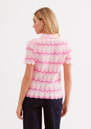 Openwork knit polo collar sweater