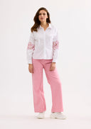 Shirt with pink floral embroidery