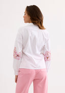 Shirt with pink floral embroidery