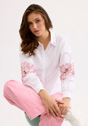 Shirt with pink floral embroidery