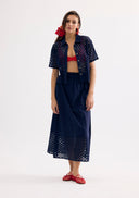 Openwork short-sleeve blouse