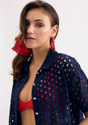 Openwork short-sleeve blouse