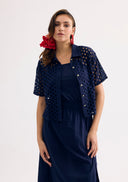 Openwork short-sleeve blouse