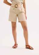 High-waisted linen shorts with belt