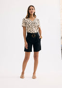 High-waisted linen shorts with belt