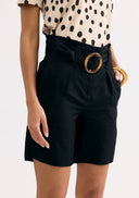 High-waisted linen shorts with belt