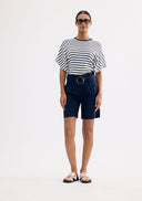 High-waisted linen shorts with belt