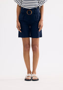 High-waisted linen shorts with belt