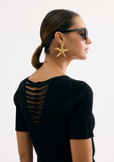 Black knit top with openwork back