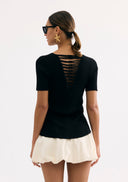 Black knit top with openwork back
