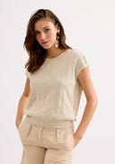 Beige knitted top with short sleeves