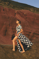 Off-shoulder long polka dot dress
