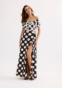 Off-shoulder long polka dot dress