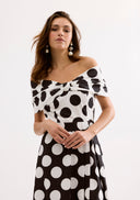 Off-shoulder long polka dot dress