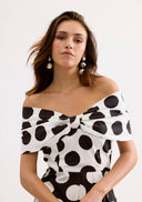 Off-shoulder long polka dot dress