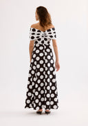 Off-shoulder long polka dot dress