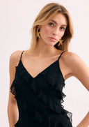 Black long dress with ruffles