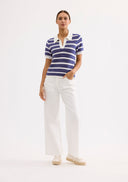 Striped knit polo collar sweater