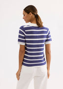 Striped knit polo collar sweater