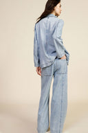 Jeans wide leg with high waist and drawstring