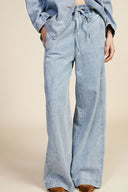 Jeans wide leg with high waist and drawstring