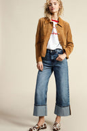 Wide leg jeans with large turn-up hem