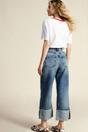Wide leg jeans with large turn-up hem