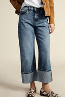 Wide leg jeans with large turn-up hem