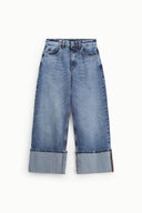 Wide leg jeans with large turn-up hem