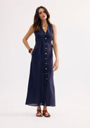 Buttoned long linen dress