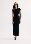Long black dress with openwork details