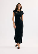 Long black dress with openwork details