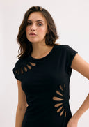 Long black dress with openwork details