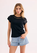 Elegant openwork collar shirt