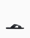 Leather cross-over sandals with logo tape