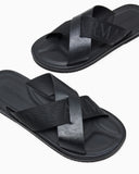 Leather cross-over sandals with logo tape