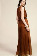 Sleeveless jumpsuit with v-neck and gathered waist