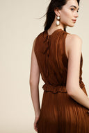Sleeveless jumpsuit with v-neck and gathered waist