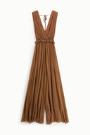 Sleeveless jumpsuit with v-neck and gathered waist