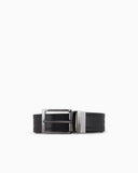 Reversible leather belt with all-over embossed lettering