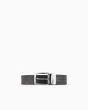Reversible leather belt with all-over embossed lettering