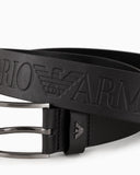Tumbled-leather belt with oversized logo lettering